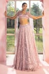 Buy_SAANJH BY LEA_Purple Mesh Hand Embroidered Sequin Work Plunge Nohreen Lehenga And Blouse Set _at_Aza_Fashions