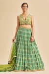 Buy_Nitika Gujral_Green  Chinon Badhani And Blouse & Dupatta Net Pattern Set _at_Aza_Fashions