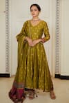 Buy_Safaa_Green Vegan Silk Lining Shantoon Woven Floral Leaf The Rabeea Anarkali Set _at_Aza_Fashions