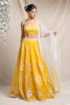 Buy_Sanjev Marwaaha_Yellow Organza Embroidery Pearl Sweetheart Neck Floral Lehenga Set _at_Aza_Fashions