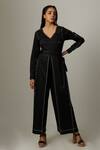 Buy Escape By Aishwarya Black Cotton Satin Embroidery V-neck Stitchline Jumpsuit at Aza Fashions Buy_Escape By Aishwarya_Black Cotton Satin Embroidery V-neck Stitchline Jumpsuit _at_Aza_Fashions
