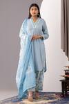Buy_Abbaran_Blue Kurta And Salwar - Cotton Cambric Printed Polka Dots V Neck Block Set _at_Aza_Fashions