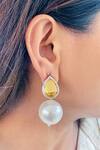 Buy_Prerto_Yellow Stone Oversize Pearl Drop Earrings _at_Aza_Fashions