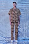 Buy_Line out line_Brown Cotton Poplin Printed Geo Pyjama Pant  _at_Aza_Fashions