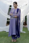 Buy_Daljit Sudan_Purple Phiran Kurta And Pant Crepe & Dupatta Georgette Embroidery Leaf Set _at_Aza_Fashions