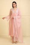 Buy_Neha Khullar_Pink Chanderi Silk, Cotton, Muslin Embroidery, Lace Front Gather Kurta Pant Set _at_Aza_Fashions