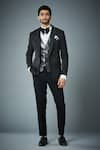 Buy_Gargee Designers_Black Blazer And Waistcoat Textured Polyester & Pant Sparkle Tuxedo Set _at_Aza_Fashions