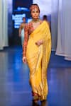 Buy_Anand Kabra_Yellow Chiffon And Dupion Tulle Print & Sequin Saree With Blouse For Women_at_Aza_Fashions