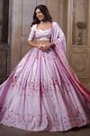 Buy_Label Priyanka Kar_Pink Cotton Satin Printed Floral And Butterfly Patterns Flower & Lehenga Set _at_Aza_Fashions