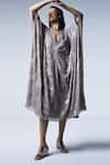 Buy_Shorshe Clothing_Beige Chiffon Jaya Foil Print Kaftan_at_Aza_Fashions
