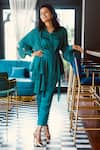 Buy_Garima Bindal_Green Pure Modal Satin Solid Collared Neck Shirt Button-down Pant Set _at_Aza_Fashions