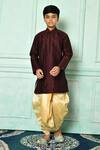 Buy_Petite Pomme_Wine Silk Embroidery Fleur De Lis Pattern Kurta With Dhoti Pant _at_Aza_Fashions