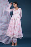 Buy_Pomcha Jaipur_White Organza, Cotton Tassels Collared Rose Print Anarkali Pant Set _at_Aza_Fashions
