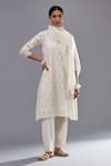 Buy_KORA_Off White Kurta And Dupatta  Cotton Chanderi Straight Pant Set  _at_Aza_Fashions