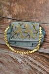 Buy_Nayaab By Aleezeh_Grey Embroidered Bird Pouch Bag_at_Aza_Fashions