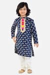 Buy_Byb Premium_Blue 100% Cotton And Poly Embellishment Beads & Pom-poms Neckline Kurta Set _at_Aza_Fashions