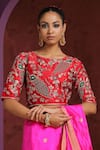 Buy_Weaver Story_Red Raw Silk Hand Embroidered Zardozi Round Peacock Blouse _at_Aza_Fashions