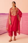 Buy_Sureena Chowdhri_Magenta Silk Chanderi Embroidered Zari Notched Utopia Kurta Set  _at_Aza_Fashions