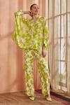 Buy_Label Deepika Nagpal_Green Shirt Pearl Chiffon Floral Mandarin Amyra Pattern Kimono With Pant _at_Aza_Fashions