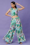 Buy_Payal Singhal_Blue Crepe Tassels Round Neck Kuno Print Choli And Sharara Set _at_Aza_Fashions