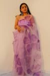 Buy_Meghstudio_Purple Saree  Organza Hand Painted Hibiscus Flowers With  _at_Aza_Fashions