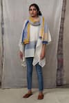 Buy_BANANA labs_White Cotton Printed Stripe Asymmetric Kaftan With Stole _at_Aza_Fashions