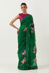 Buy_Label Earthen_Green Organza Silk Embroidered Floral Harit Sundari Saree With Blouse _at_Aza_Fashions