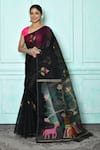 Buy_Samyukta Singhania_Black Blended Cotton Woven Animal Figurine And Saree _at_Aza_Fashions