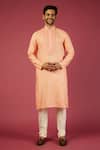 Buy_Krishna Mehta_Peach Tussar Printed Geometric Kurta Set _at_Aza_Fashions