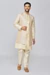 Buy_Adara Khan_Gold Kurta Viscose Raw Silk Embroidered Floral Geometric Bundi And Set_at_Aza_Fashions
