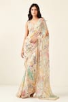 Buy_Basanti - Kapde Aur Koffee_Multi Color Georgette Print Floral Sweetheart Neck Botanical Saree With Blouse _at_Aza_Fashions