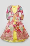 Buy_Fayon Kids_Yellow Silk, Georgette Sequins Embroidered Anarkali With Printed Jacket _at_Aza_Fashions