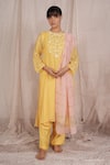 Buy_Pants And Pajamas_Yellow Chanderi, Cotton, Silk Embroidery, Water Color Kurta And Pant - Set Of 2 _Online_at_Aza_Fashions
