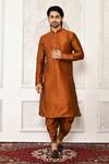 Buy_Arihant Rai Sinha_Brown Dupion Silk Plain Mandarin Collar Kurta Set _at_Aza_Fashions