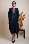 Buy_Bhusattva_Black Organic Silk Embroidery Sequin Keyhole Geometric Placket Dress  _at_Aza_Fashions