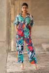 Buy_Pooja-Keyur_Blue Shirt Voil Silk Print Paradise Floral Collared Neck With Pant _at_Aza_Fashions