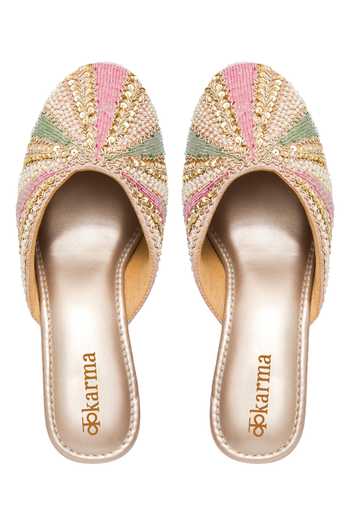 Buy_Kkarma Accessories_Multi Color Embroidery Kiran Block Heel Mules _at_Aza_Fashions