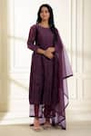 Buy_OMANA BY RANJANA BOTHRA_Purple Kurta And Pants - Chanderi Embroidery Floral Round Gul Placement Set _at_Aza_Fashions