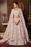 Buy_Prisho_Pink Lehenga And Blouse Tissue Embroidered Round Pearl Bridal Set _at_Aza_Fashions