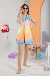 Buy_Hoity Moppet_Multi Color Crepe Embellished Sequins Chromatic Jacket With Orange Playsuit _at_Aza_Fashions