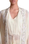 Sue Mue_Off White Handloom Cotton V Neck Jacket Kurta Pant Set _Online_at_Aza_Fashions