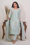 Buy_Geetika Jain_Blue Kurta - Slub Silk Hand Embroidery Resham Round Sequin And Set  _at_Aza_Fashions