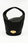 Buy_SAURAV GHOSH_Black Metal Embellishment Studio Leather Bucket Bag _at_Aza_Fashions