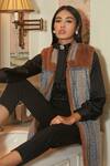 Buy_Label Deepika Nagpal_Black Gilet Tweed Patch Work And Checkered Pattern Ivy Panelled Jacket With Shirt _at_Aza_Fashions