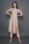 Buy_Kameez_Pink Kurta Chanderi Printed And Embroidered Chevron Wavy Twist & Pant Set_at_Aza_Fashions