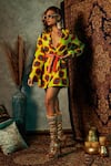 Buy_Esha L Amin_Yellow Modal, Satin Collared Notched Lapel Printed Blazer _at_Aza_Fashions