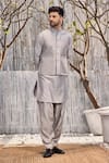 Buy_Charkhee_Grey Jacket And Kurta  Chanderi Hand Embroidered Beads Bundi & Set _at_Aza_Fashions