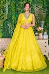 Buy_Ohaila Khan_Yellow Organza, Crepe Pearls, Lace Sukhmani Chevron Embroidered Lehenga Set _at_Aza_Fashions