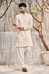 Buy_Charkhee_Ivory Kurta  Schiffli Solid Straight And Salwar Set _at_Aza_Fashions