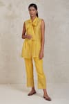 Buy_Sue Mue_Yellow Handwoven Pure Chanderi Embroidered Cutwork Long Tie-up Ifza Pant Set _at_Aza_Fashions